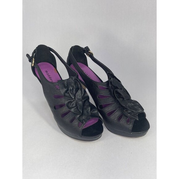 Madden Girl Shoes Women's 8.5 black kobiee ruffle cone heel belt buckle - Picture 1 of 16